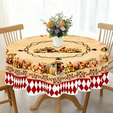 1pc Farmhouse Style Round Tablecloth, Easy Clean Dining Room Kitchen Home Decor, Farm Party Round Table Cover, Washable Round Tablecloth For Daily Dining Room And Living Room Decor, Suitable For Easter, Outdoor Picnic And More - 100% Polyester - Multicolor - View 8