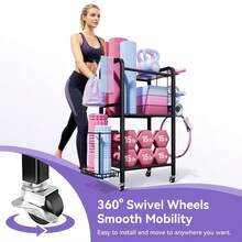 HeavyDuty Home Gym Storage Rack With Hooks And Smooth Wheels For Workout Gear - B0FGGT7YDX - View 5