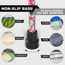 Bastón de caminar para mujeres y hombres, plegable, ligero, elegante y plegable, bastón plegable |   bastones para personas mayores y adultos con cómodo mango en T - estampado de flores - Ver 3