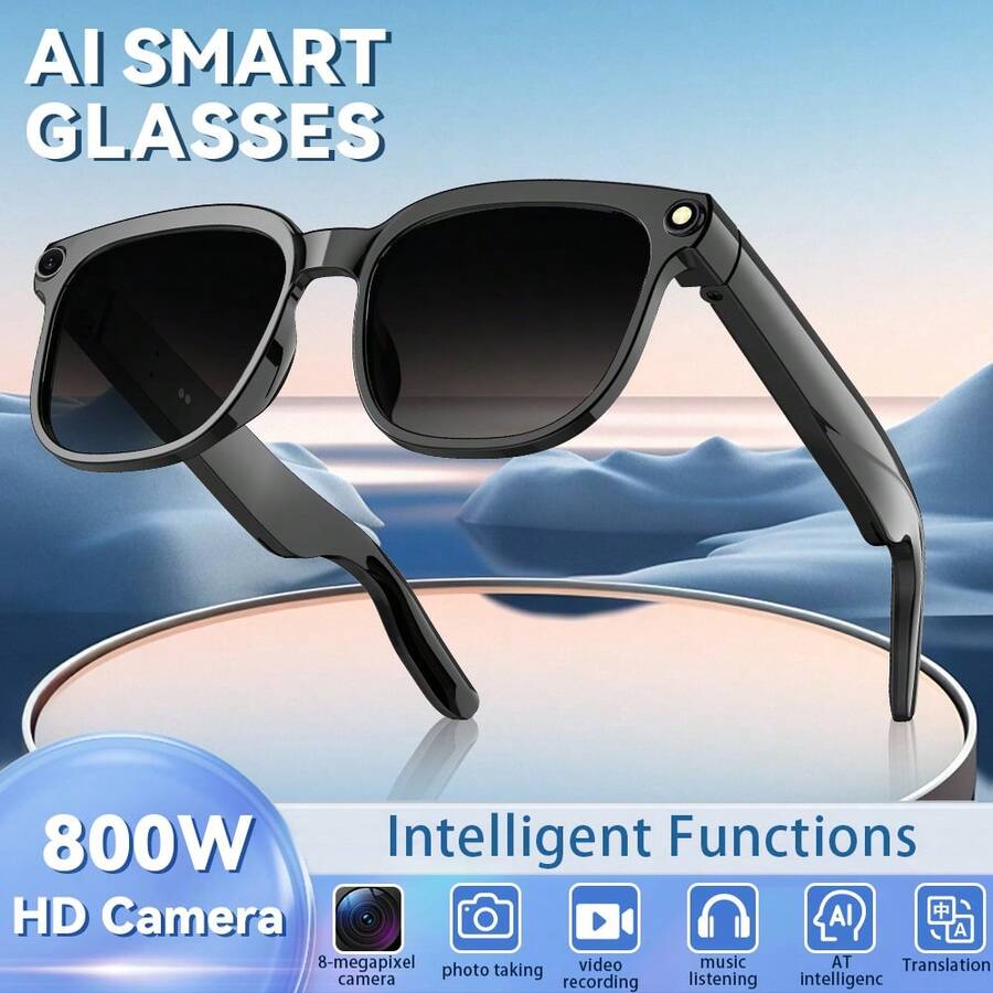 AI Smart Glasses With Camera & AI Assistant (ChatGPT/Doubao) - Real-Time Translation & Object Recognition Glasses, 8MP 4K Recording, /WiFi, TR90 Ultra-Light Design, 8Hrs Battery, Compatible With IOS/Android For For Men/Women, Gift - Black - View 1