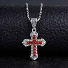 1 pezzo Collana da uomo con pendente a croce in lega di zinco stile hip hop, gioiello europeo e americano, accessorio adatto per una dichiarazione di moda - Attraverso - Visualizzare 5