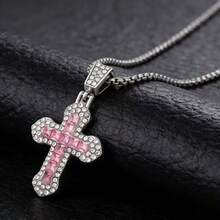 1 pezzo Collana da uomo con pendente a croce in lega di zinco stile hip hop, gioiello europeo e americano, accessorio adatto per una dichiarazione di moda - Attraverso - Visualizzare 8