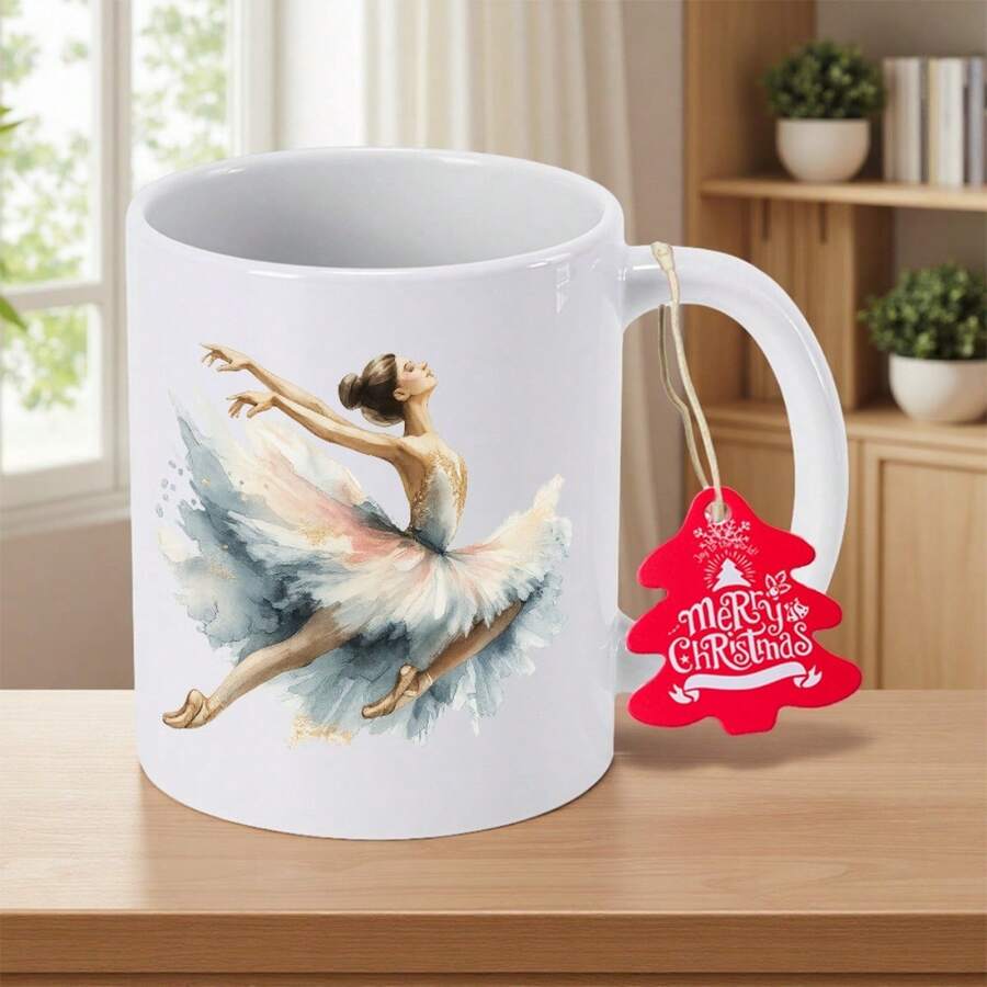 Ballet Dancer Print Ceramic Coffee Mug - 11oz (350ml) Hand Wash Only Durable Non-Slip Round Cup With Elegant Ballerina Design, Hot/Cold Drinks, Grandma,, Halloween, Thanksgiving - Reusable Coffee Cup Ballet L - 藏蓝色 - 查看 1