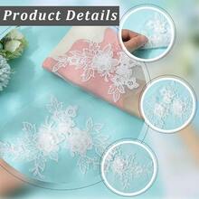 [Free Shipping]4Pcs 3D White Flower Lace Applique Polyester Floral Embroidery Appliques Vintage Embroidered Soild Sew On Tulle Patches For Sewing MaFKing Crafts Dress Wedding Party Shirt Skirts Bags Supply - White - 查看 7