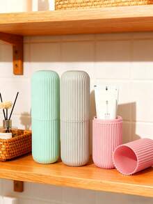 1pc Travel Toothbrush Cup, Portable Toothbrush Cup Holder, Plastic Toothbrush Travel Case, Multi-Functional, Can Hold Toothbrush And Toothpaste - Multicolor - View 3