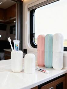 1pc Travel Toothbrush Cup, Portable Toothbrush Cup Holder, Plastic Toothbrush Travel Case, Multi-Functional, Can Hold Toothbrush And Toothpaste - Multicolor - View 9