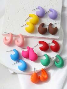 9 Pairs Candy Color Water Drop Earrings, Fabric Filled Colorful Earrings, Versatile Girly Stud Earrings, Fashionable And Elegant, Suitable For Daily, Party Wear. Great Gift For Girlfriends, Mothers - Colorful - View 2