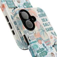 Coastal Summer Phone Case - Beachy Collage Design, Ocean Vibes, Drop-Resistant Case For IPhone With UV Protection, Tough Glossy Finish - 款式1(1pc) - 查看 4