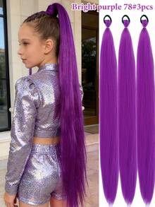 3条26英寸（约70厘米）紫色编织马尾辫接发，适合编织，顶部带弹性包裹，自然柔软渐变色合成编织接发，适合女孩（紫色/浅紫色） - 彩色 - 查看 13