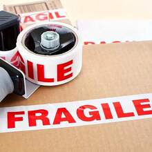 1pc 1.88 Inch X 165 Feet Fragile Tape Roll-Permanent Adhesive Care Packing Warning Labels For Shipping Box,Parcel, Package, Pallet - Red - View 1