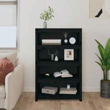 vidaXL Bibliothèque Noir 80x35x126 cm Bois de pin massif - Noir - Voir 3