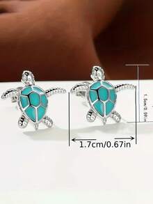 一对优雅可爱的绿色玛瑙海龟耳钉，简约银色动物耳环，送给妈妈的生日礼物 - 烏龜 - 查看 4