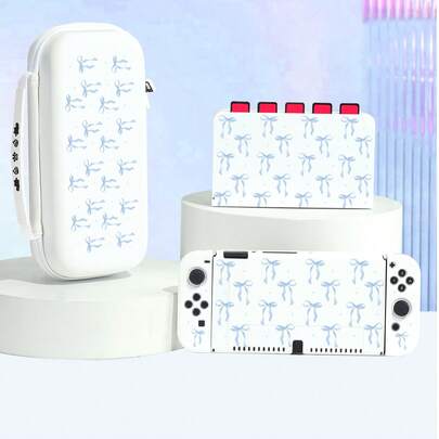 1pc Blue Bow & Polka Dot Design Protective Case Compatible With Nintendo Switch 2nd Gen (2025), Switch 2/Switch NS/Switch OLED/Lite, Switch Gaming Console Accessories, Full Set Including Carrying Case, Card Slot Base, Best Gift Compatible With Switch Players