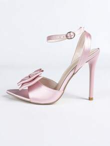 European And American Style Strap Bow Tie Elegant High Heel Sandals, Open Toe Thin Heel Women's Summer Dress Shoes - Pink - View 6