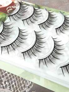 5 Pairs/Box Wispy Natural Looking False Eyelashes, Criss-Cross Sunflower Design, Suitable For Everyday Wear, Office Commute, Messy Yet Elegant Fairy-Like Lashes - Spiky Manga Lashes - View 3