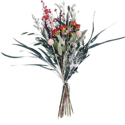 Dried Flowers Bouquet 17 Inch Real Mixed Flower Arrangements Dried Lover Grass, Craspedia Billy Balls, Rose, Oats, Lavender, Goldenrod For Boho Home Wedding Table Vase Decor Spring Valentine's Day Mother's Day Wedding Decor