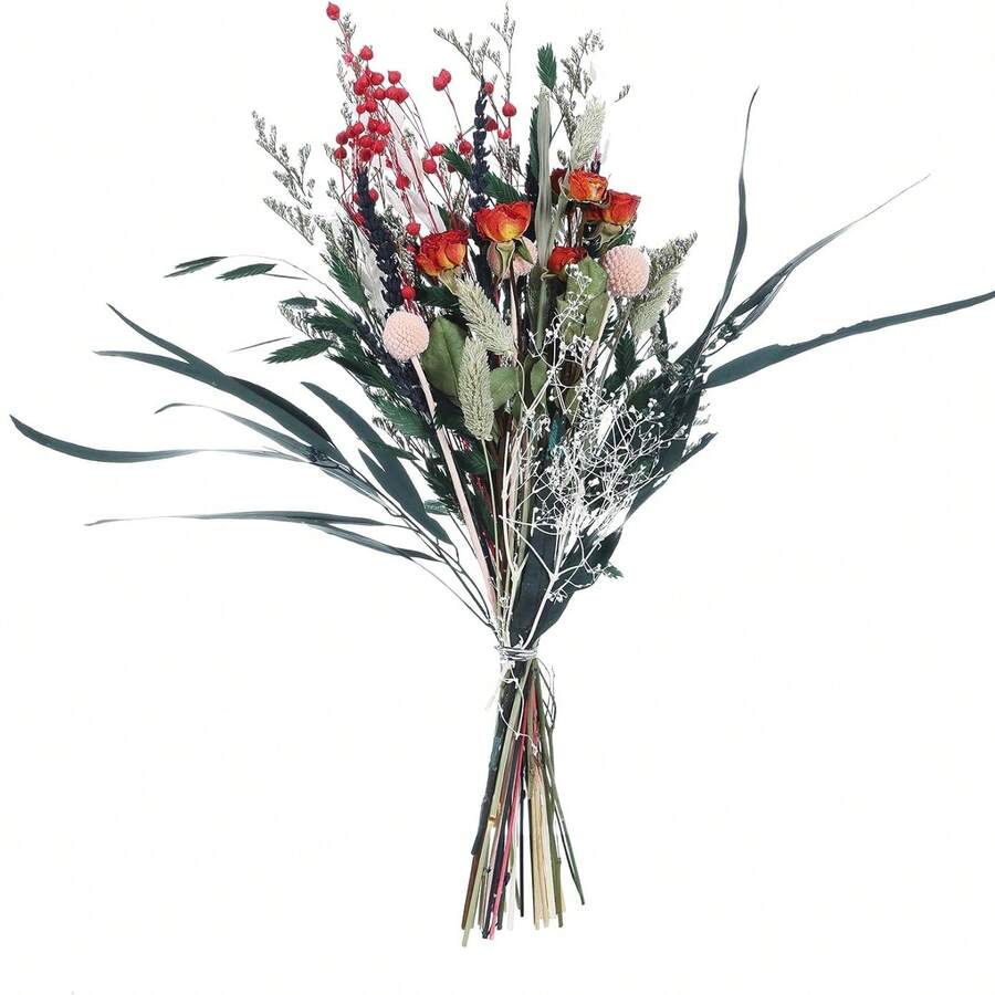 17英寸干花花束，包含多种干花，如金槌花、玫瑰、燕麦、薰衣草和金鸡菊，适合波西米亚风家居、婚礼餐桌花瓶装饰、春季情人节、母亲节等场合。 - 混色B - 查看 1