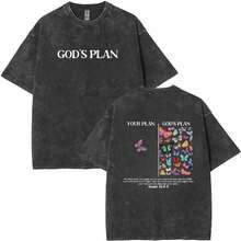 1pc[ New Collection For Women ] God's Plan Unisex Washed T-Shirt, Christian T Shirts, Vintage 90s Graphic Tee, Gift Top Womenswear Cotton Streetwear Summer, Gift For Her, For Mom, For Womenswearssummer Outfits  Graphic Tee - 黑色 - 查看 4