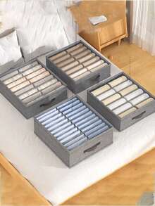 1个双层衣物收纳盒 - 可水洗、可折叠、多层整理盒，带多个网格抽屉，用于存放裤子