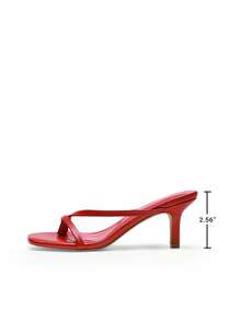 Women Comfortable Kitten Low Heel Thong Heeled Sandals Fashion Square Open Toe Comfort Shoes For Party Casual Slides - 紅色 - 查看 6