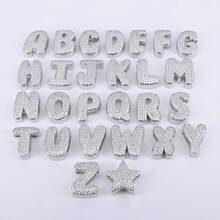  1pc New Silver Color Cubic Zirconia A-Z Initial Alphabet Charm Big Hole Beads,26 Alphabet Letter Pendant Jewelry Accessories - Silver - View 3