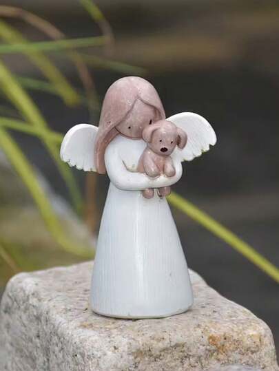 1pc Nursery Bedside Decor, Baby Themed Party Living Room Decoration Small Ornament, Bedroom Elegant Decoration Angel Hugging Puppy Craft, Baby Themed Event Tabletop Elegant Ornament