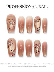 10PCS Pink Gradient Fake Nails With Cat Eyes Design And Rhinestone Decor For Party Wedding Festival Nail Supplies - Multicolor - View 5