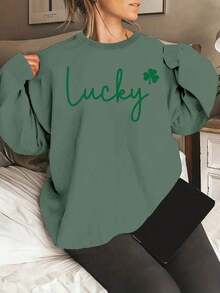 Sweat Shirt2025 New Women's Sweatshirt St. Patrick's Day Print Sweatshirt, Casual Round Neck Sports T-Shirt For Spring And Autumn, Sweatshirt For Women. Loose And ComfortableLoose And Comfortablevalentines Clothes - 橄欖綠 - 查看 12