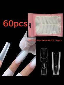 60 piezas/paquete Molde original de arte de uñas tipo sándwich, molde de extensión de uñas en forma de ataúd, apto para extensión de uñas de gel y acrílico, no necesita recubrimiento de gel, 15 tamaños, apto para extensión de uñas DIY, herramientas de salón de uñas - Multicolor - Ver 4