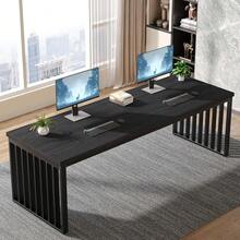 LITTLE TREE 180 Cm Computer Desk, Desk With Heavy Duty Metal Frame, Workstation Study Desk For Home Office, Brown (Without Chair) - Black - View 1