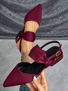 Giày bệt nữ có nơ trang trí, kiểu dáng thanh lịch cơ bản, phù hợp đi làm, công sở, dự đám cưới, dã ngoại và mọi mùa. - Màu Đỏ Sâu - Xem 2