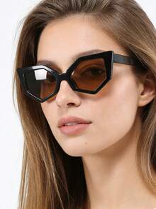 1pc Women's Casual Retro Cat Eye Tinted Fashion Glasses, Fashionable For Daily Wear, Beach, Street Style - Multicolor - View 1