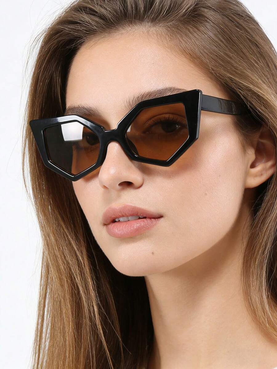 1pc Women's Casual Retro Cat Eye Tinted Fashion Glasses, Fashionable For Daily Wear, Beach, Street Style - Multicolor - View 1