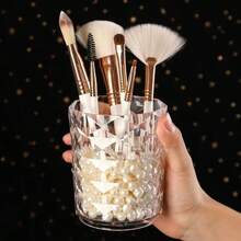 1pc/2pcs Transparent Makeup Brush Holder, Elegant Diamond Pattern Bathroom Cup For Toothbrush, Toothpaste Storage