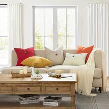 Phantoscope Pack Of 2 Farmhouse Throw Pillow Covers Premium Coconut Button Vintage Linen Solid Decorative Pillow Cover For Couch Bed And Chair Red 18 X 18 Inches 45 X 45 Cm - Màu đỏ - Xem 5