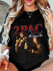 1PC  All Eyez On Me Rapper Graphic Women's Tshirts - Black 1 - View 1