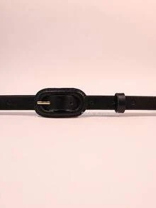 Women's Belt In Genuine Leather, 1.5cm Wide, Thin With Oval Buckle - Black - View 2