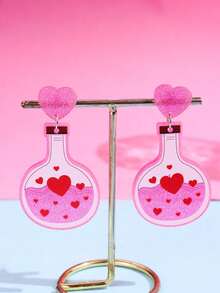 1 Đôi bông tai hình chai trái tim màu hồng thời trang, tinh tế, quyến rũ, quà tặng trang sức dành cho phụ nữ nhân dịp Ngày Valentine. - Nhiều màu - Xem 2