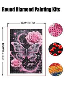 Diamond Art Kits For Adults Pink Flowers Butterfly, 5D Diamond Painting Kits For Adults Beginners, DIY Full Round Dots Drill Gem Art Kit For Gift Home Wall Decor - Multicolor - View 9