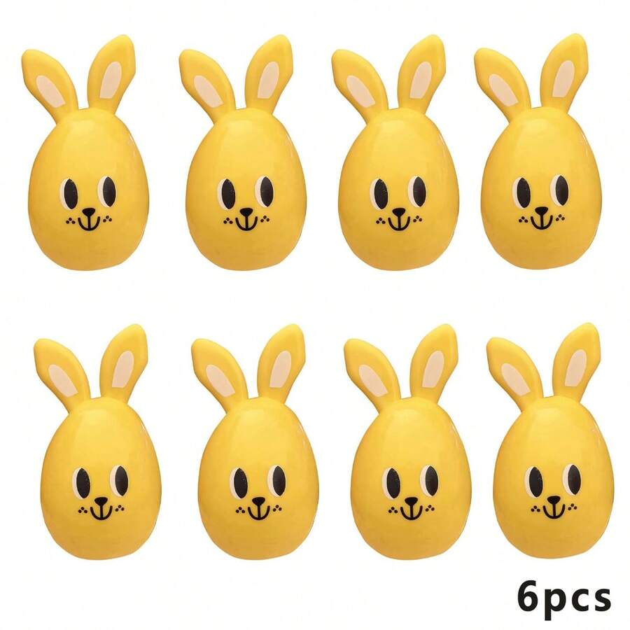 Juego de 6 huevos de Pascua rellenables con diseño de orejas de conejo, de plástico vacíos, para divertirse y decorar. - Amarillo - Ver 1