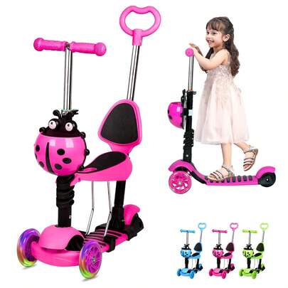 3 Wheel Kids Toddler Scooter For Age 3-8, Kick Scooter With LED Flashing Light Up Wheels, Removable Seat & Adjustable Handlebar, Lightweight Scooters For Toddlers Children Boys And Girls