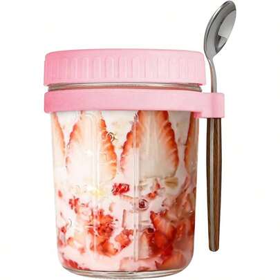 Overnight Oats Containers, With Lids And Spoons, 16 Oz Overnight Oats Jars With Airtight Lids, Milk, Cereal, Fruit Pink