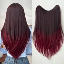 Clip In Hair Extensions V-Shaped Omber 22 Inch Long Straight Hair Heat Resistant Fiber Synthetic Hairpiece For Women Girls Party Daily Use