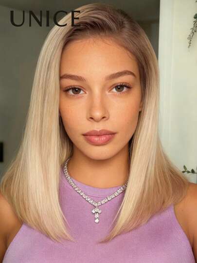  Wigs For Women 100% Human Hair Bob Wigs Ombre Honey Blonde Straight Bob Wig 7x5 Lace Closure Pre Cut Pre Bleached Glueless Wig Bye Bye Knots Lace Front Blonde With Medium Brown Roots Pre Cut Pre Plucked Pre Bleached Effortless Wear Unice Hair