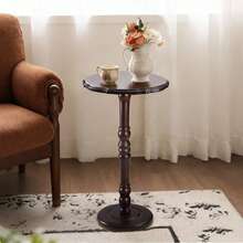 Solid Wood Pedestal Side Table, Round Accent Table With Heavy Base, Easy Assembly Small Tea Table For Living Room - Redwood - View 5