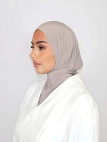 1pc Fashionable Casual Elegant Instant Hijab Cap, Classic Minimalist Style, Soft & Breathable Modal Fabric, Versatile For Daily Life, Festivals, Prayers - Gray Beige - View 3