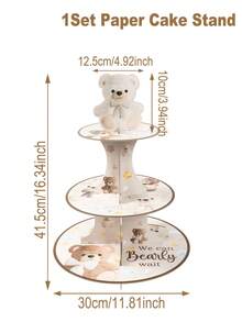 1set Brown Bear Cupcake Stand, Cute Bear Pattern Babe Shower Party Cake Display Stand, 1st Birthday Party Cupcake Tray, Gender Reveal Party Cake Holder, Holiday Celebration Cupcake Tower, We Can Bearly Wait, Birthday Party Supplies, Baby Shower Decoration, Gender Reveal Decoration, Table Centerpiece Decorations, Kitchen DIY Cake Dessert Decorations, Birthday Gifts, Party Favors - Brown Bear - View 5