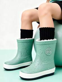 Kids Green Solid Color Rain Boots, Waterproof Non-Slip Boots For Outdoor Play And Rainy Days - 綠色 - 查看 7