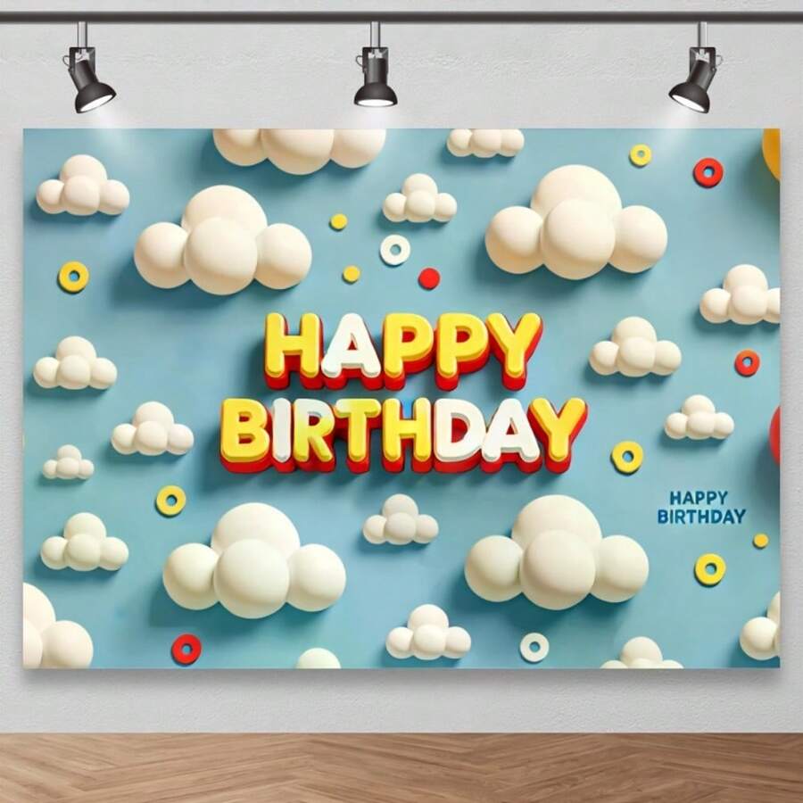 Photographic Background Banner Package (1 Piece)-Happy Birthday Theme, Suitable For Shining Party Decoration Of Birthdays, Weddings, Dances And Graduation Ceremonies, Ideal For Holiday Photo Background; Durable And Easy-To-Use Decoration, - Multicolor-2 - View 1