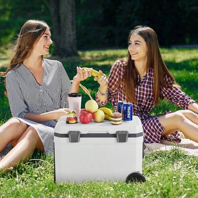 Enfriador portátil, Enfriador de ruedas 45 QT con retención de hielo, Manijas pesadas y soporte de taza, Enfriador portátil aislado de material rígido ligero, Adecuado para picnics familiares y viajes largos